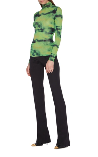 Shop Versace Tie-dyed Silk Turtleneck Top In Green