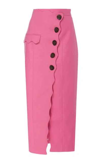 Shop Acler Aslo Scalloped Wrap-effect Midi Pencil Skirt In Pink