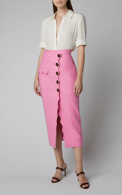 Shop Acler Aslo Scalloped Wrap-effect Midi Pencil Skirt In Pink