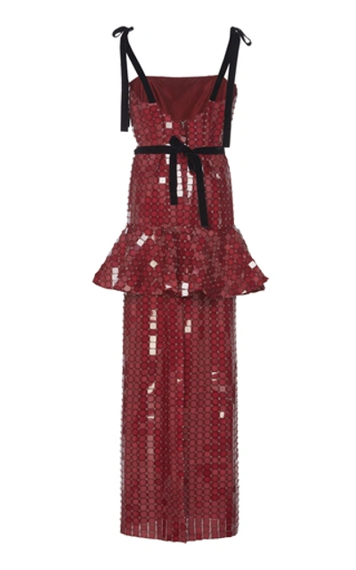 Shop Johanna Ortiz Costumbres Ancestrales Sequined Gown In Red