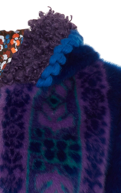 Shop Anna Sui Bouclé-trimmed Faux Fur Hooded Jacket In Blue