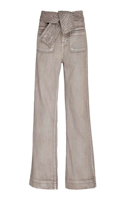 Shop Ulla Johnson Wade Belted High-waisted Wide-leg Jeans In Grey