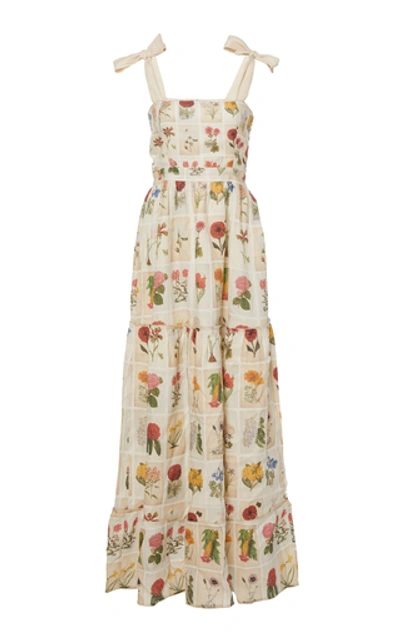 Shop Agua By Agua Bendita Herbarium Floral-print Linen Maxi Dress In Multi