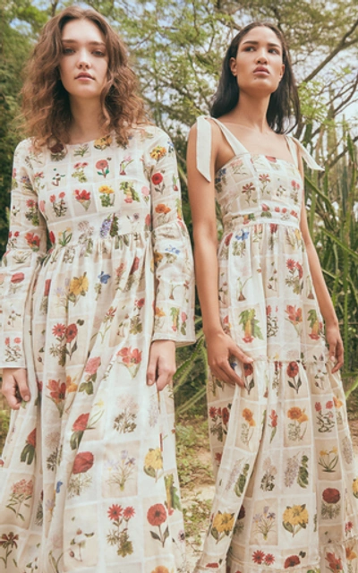 Shop Agua By Agua Bendita Herbarium Floral-print Linen Maxi Dress In Multi