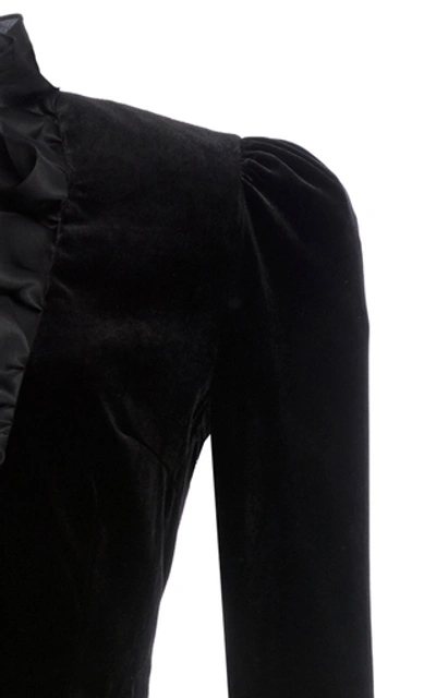 Shop Alessandra Rich Ruffled Long Sleeve Velvet Dress In Black