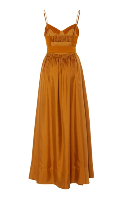 Shop Amur Tempest Belted Crepe-paneled Silk Maxi Dress In Orange