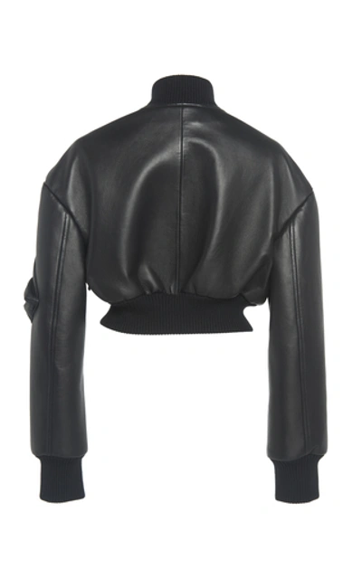 Shop Giambattista Valli Cropped Leather Bomber Jacket In Black