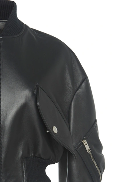 Shop Giambattista Valli Cropped Leather Bomber Jacket In Black