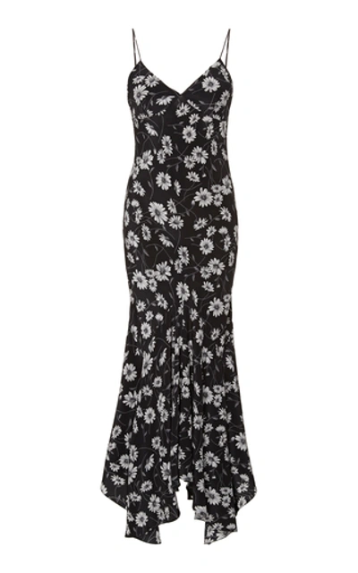 Shop Michael Kors Pleated Floral-print Silk Slip Dress In Grey