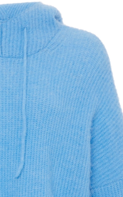Shop Ganni Wool-blend Hooded Sweater In Blue