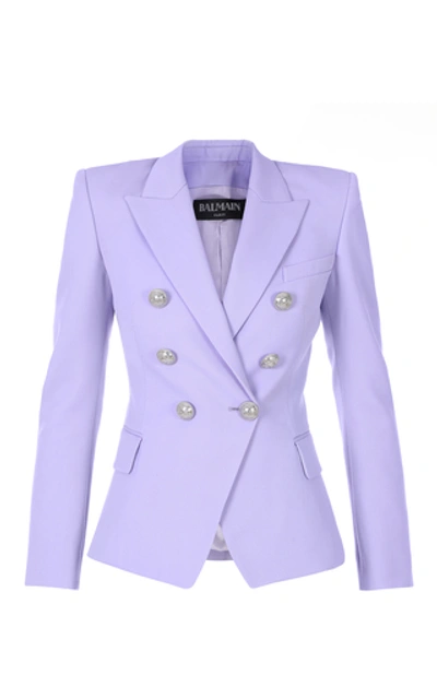 Shop Balmain Double-breasted Wool Grain De Poudre Blazer In Purple