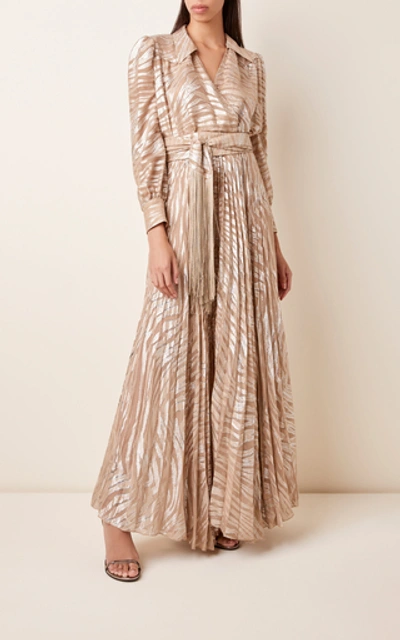 Shop Dundas Pleated Metallic Silk-blend Fil Coupé Maxi Skirt