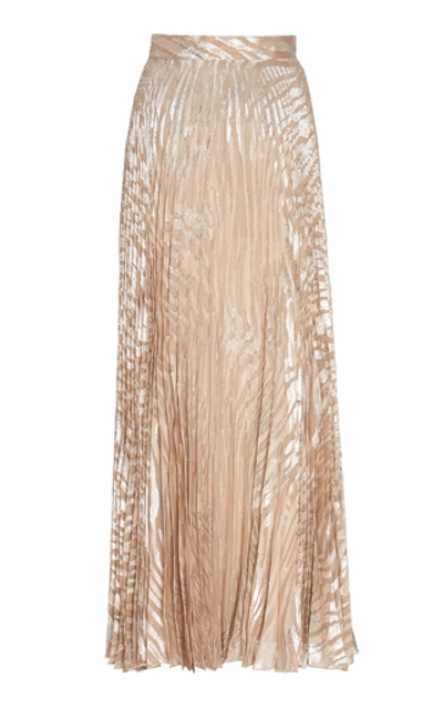 Shop Dundas Pleated Metallic Silk-blend Fil Coupé Maxi Skirt