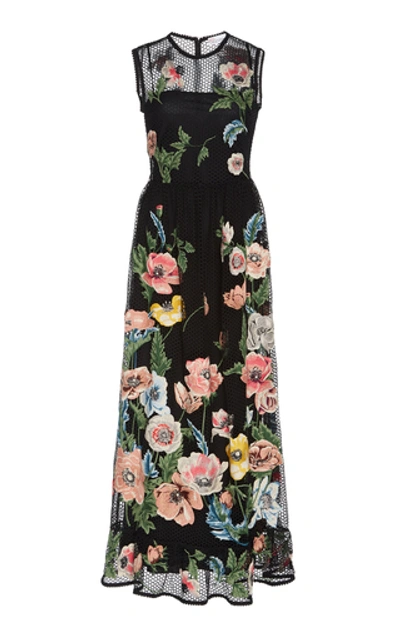 Shop Red Valentino Poppy Floral-embroidered Macramé Midi Dress