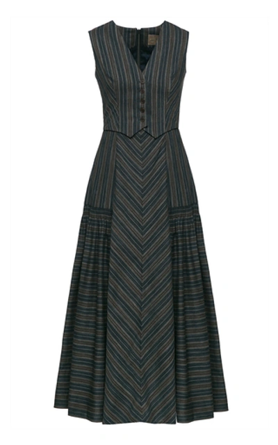 Shop Lena Hoschek Old West Cotton-blend Midi Dress In Stripe