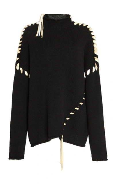 Shop Acne Studios Kaneta Lace-up Wool Turtleneck Sweater In Black