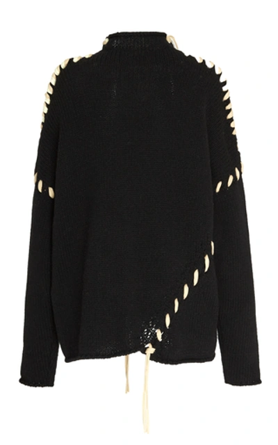 Shop Acne Studios Kaneta Lace-up Wool Turtleneck Sweater In Black