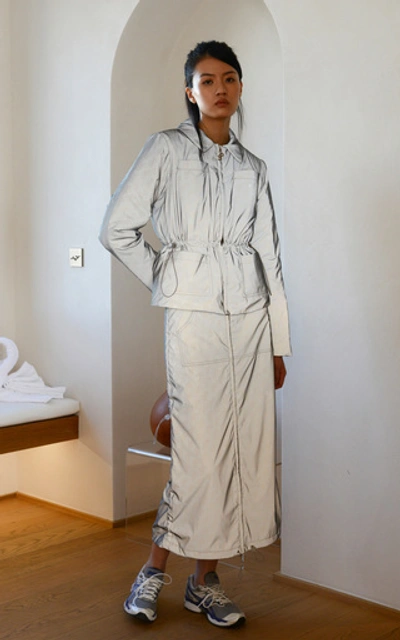 Shop Saks Potts Monogrammed Reflective Shell Midi Skirt In Grey