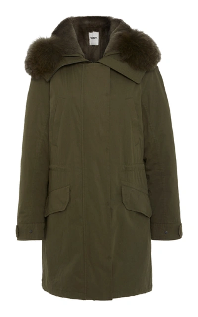 Shop Yves Salomon Fur-trimmed Cotton-canvas Parka In Green