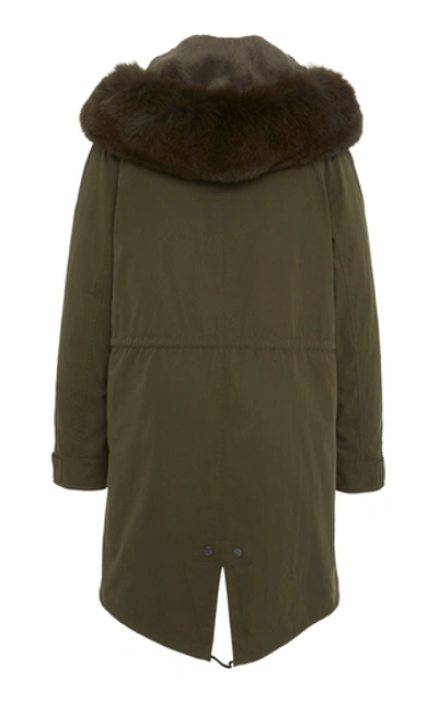 Shop Yves Salomon Fur-trimmed Cotton-canvas Parka In Green