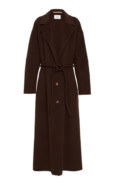 Shop Nanushka Loane Belted Wool-blend Coat In Brown
