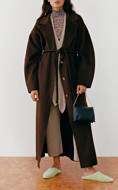 Shop Nanushka Loane Belted Wool-blend Coat In Brown