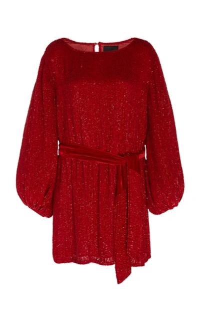 Shop Retroféte Grace Belted Sequined Dress In Red