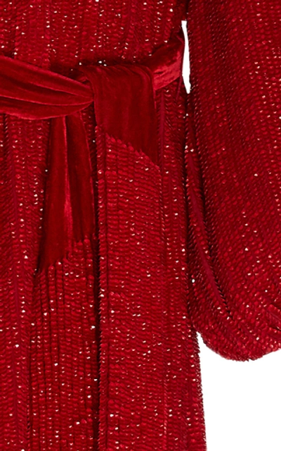 Shop Retroféte Grace Belted Sequined Dress In Red