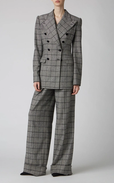 Shop Dolce & Gabbana Checked Double-breasted Wool Vest In Grey