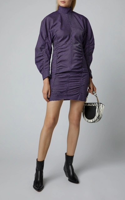 Shop Ganni Gingham Seersucker Mini Dress In Purple