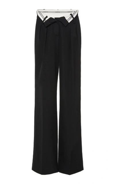 Shop Alexander Wang Foldover Wool Wide-leg Trousers  In Black