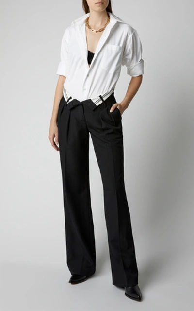 Shop Alexander Wang Foldover Wool Wide-leg Trousers  In Black