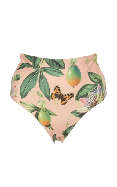 Shop Agua By Agua Bendita Alicia Nature-print High-waisted Bikini Bottom In Pink