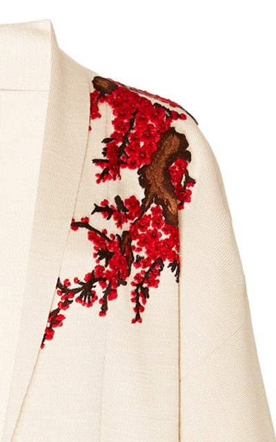 Shop Oscar De La Renta Embroidered Silk Coat In Neutral