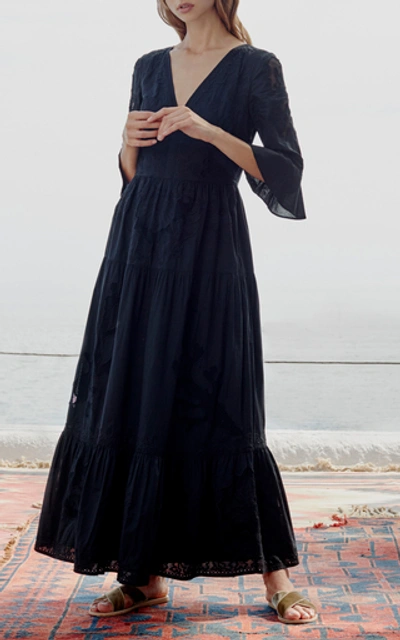 Shop Le Sirenuse Positano Bella Embroidered Maxi Dress In Black