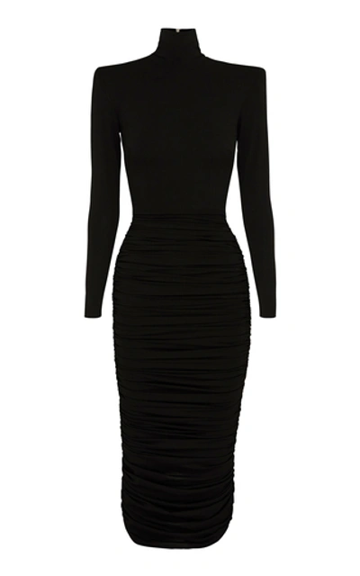 Shop Alex Perry Fallon Ruched Jersey Midi Dress In Black