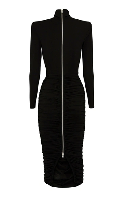 Shop Alex Perry Fallon Ruched Jersey Midi Dress In Black