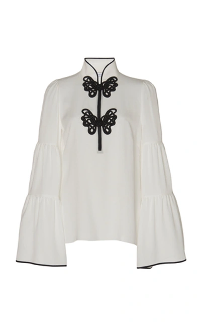 Shop Andrew Gn Embroidered Silk Crepe Blouse In White