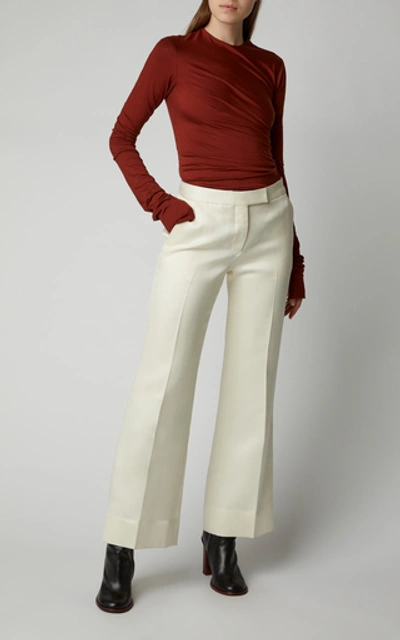 Shop Marina Moscone Wool-blend Flared Pants In White