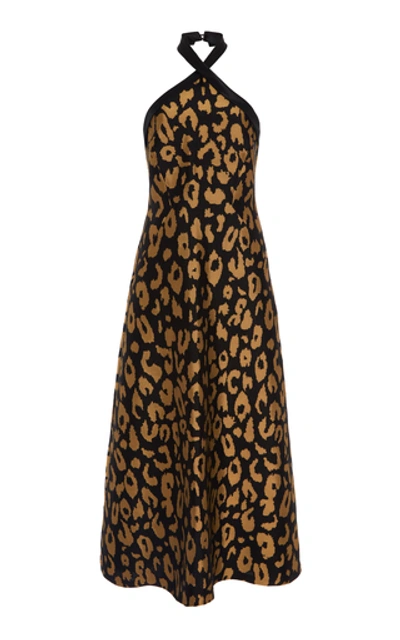 Shop Temperley London Josie Halter Cotton-blend Midi Dress In Animal