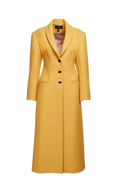 Shop Anouki Wool Shawl Lapel Coat In Yellow