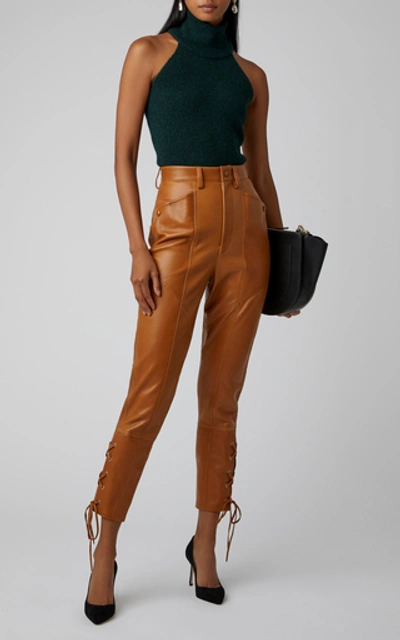 Shop Isabel Marant Cadix Leather Lace-up Slim-leg Pants In Brown