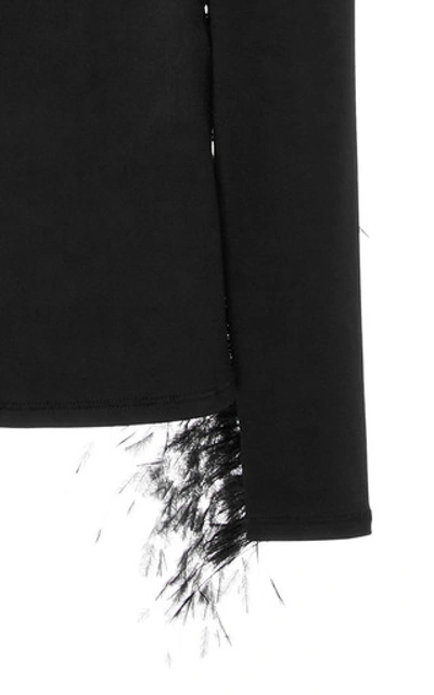 Shop Proenza Schouler Feather-trimmed Satin Turtleneck Top In Black