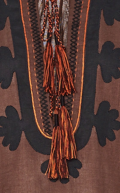 Shop Vita Kin Shalimar Appliquéd Embroidered Linen Midi Dress In Brown