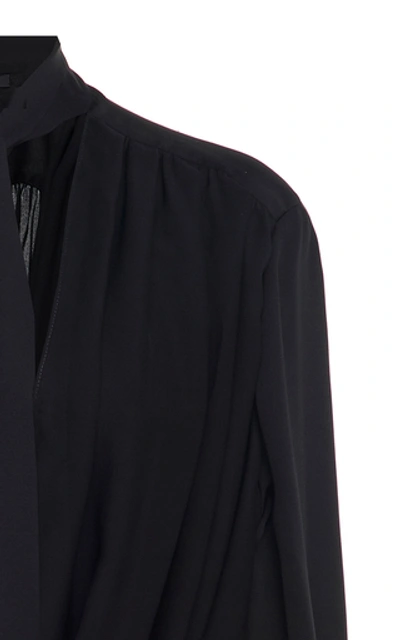 Shop Derek Lam Oversized Draped Silk Blouse With Self Tie Neckline In Black