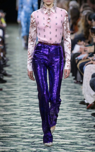 Shop Paco Rabanne High-waisted Sequin-embellished Trousers In Purple