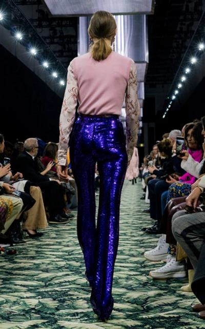 Shop Paco Rabanne High-waisted Sequin-embellished Trousers In Purple