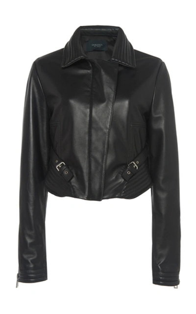 Shop Giambattista Valli Buckle-trimmed Leather Jacket In Black