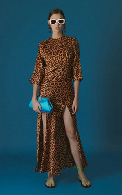 Shop Attico Printed Satin Maxi Dress In Animal