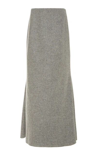 Shop Marina Moscone Fluted Wool-blend Midi Skirt In Grey